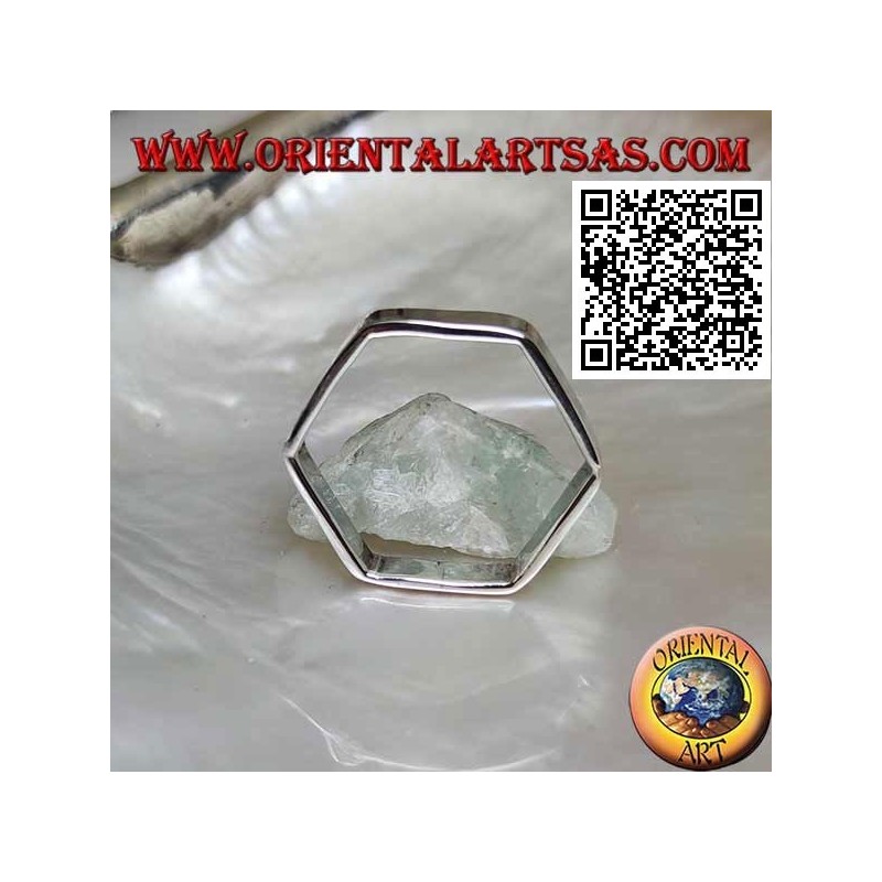 Anillo de plata lisa con banda de forma hexagonal