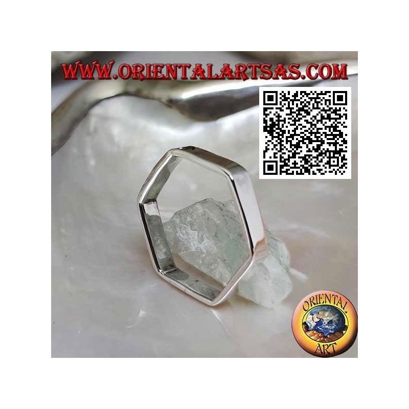 Anello in argento liscio a fascia di forma esagonale