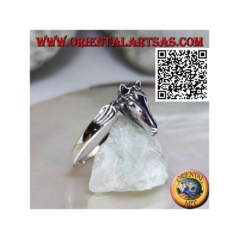 Three quarter horse head silver ring on tail (ouroboros style)