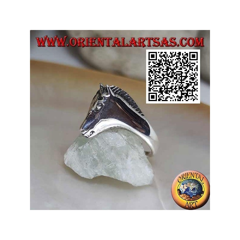 Three quarter horse head silver ring on tail (ouroboros style)