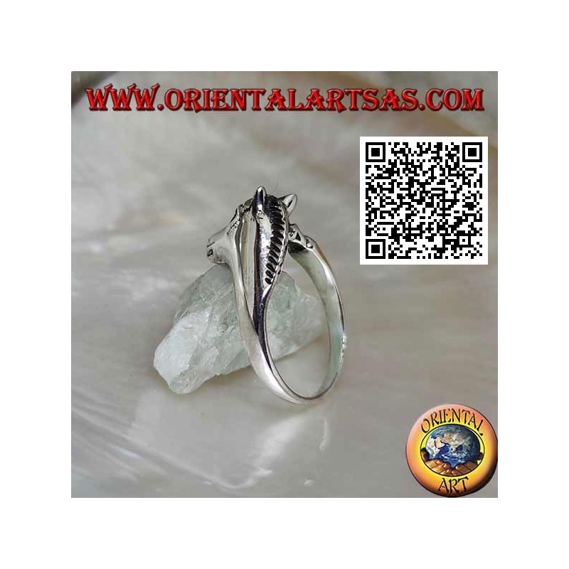Bague en argent tête de cheval trois quarts sur la queue (style ouroboros)