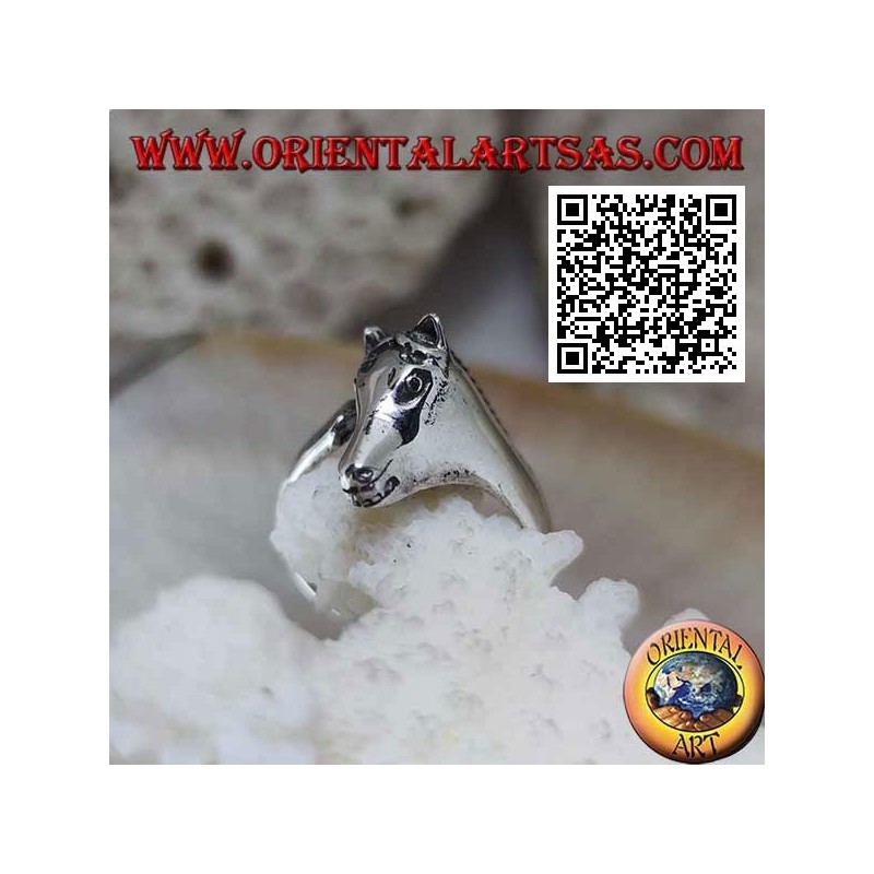 Three quarter horse head silver ring on tail (ouroboros style)