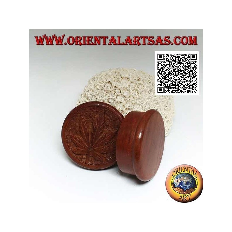 Molinillo de tabaco en madera de caoba con hoja de cannabis tallada, 5 cm Ø