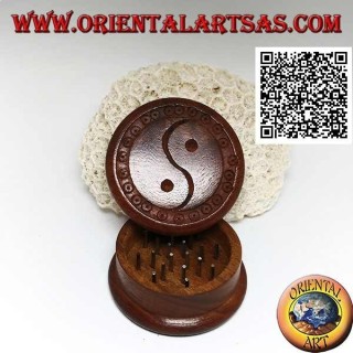 Tabakmühle aus Mahagoniholz ​​mit geschnitztem taoistischem Symbol "Yin Yang", 5 cm Ø
