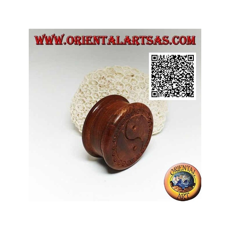 Tabakmühle aus Mahagoniholz ​​mit geschnitztem taoistischem Symbol "Yin Yang", 5 cm Ø