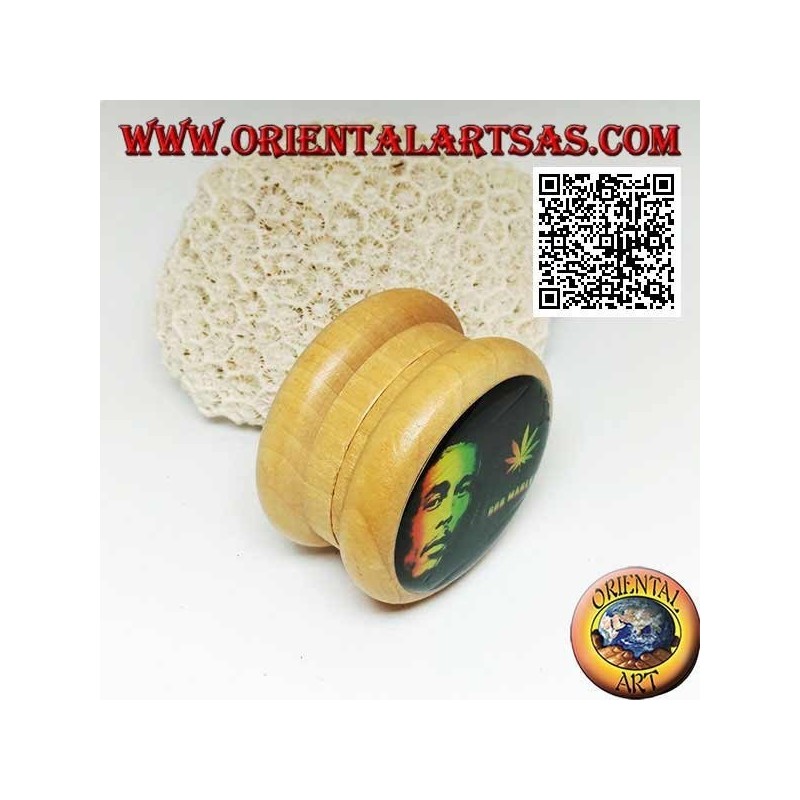 Molinillo de tabaco en madera de pino con imagen de Bob Marley, 5 cm Ø (1)