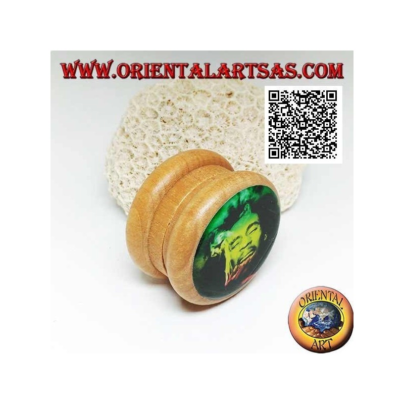 Tabakmühle aus Kiefernholz mit Bild von Bob Marley, 5 cm Ø (4)