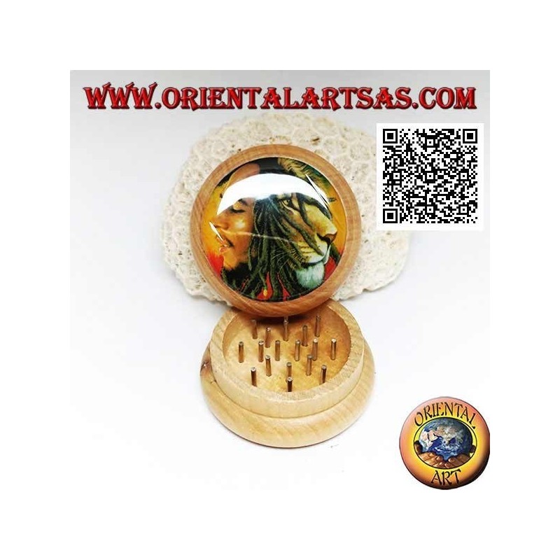 Molinillo de tabaco en madera de pino con imagen de Bob Marley, 5 cm Ø (5)