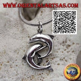 Pendentif en argent, couple de dauphins sautant l'un sous l'autre