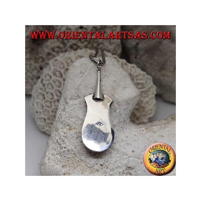 Pendentif en argent en forme de guitare avec agate verte ronde et ovale et lignes infinies en haut relief