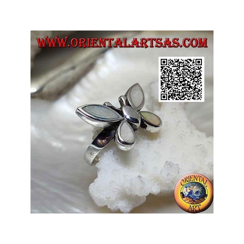 Anillo de plata en forma de mariposa con alas de nácar