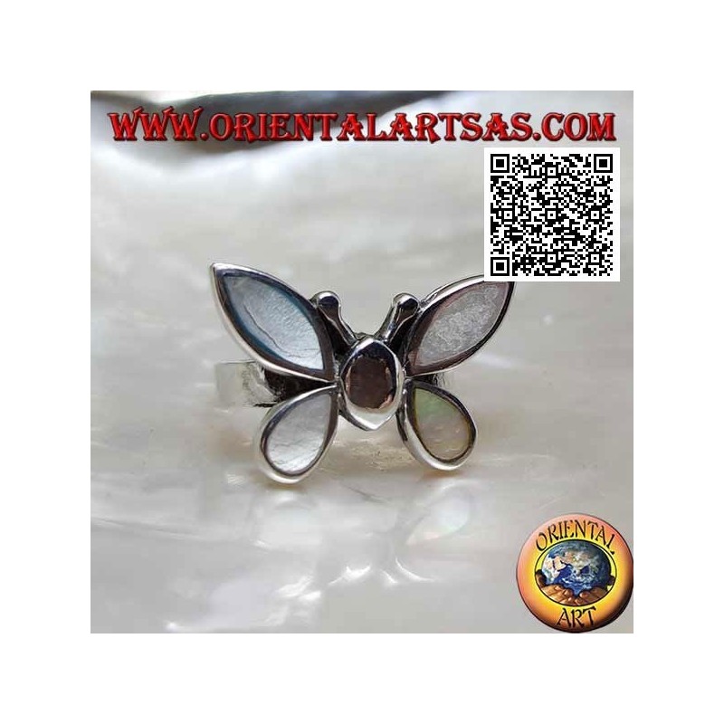 Anello in argento a forma di farfalla con ali di madreperla