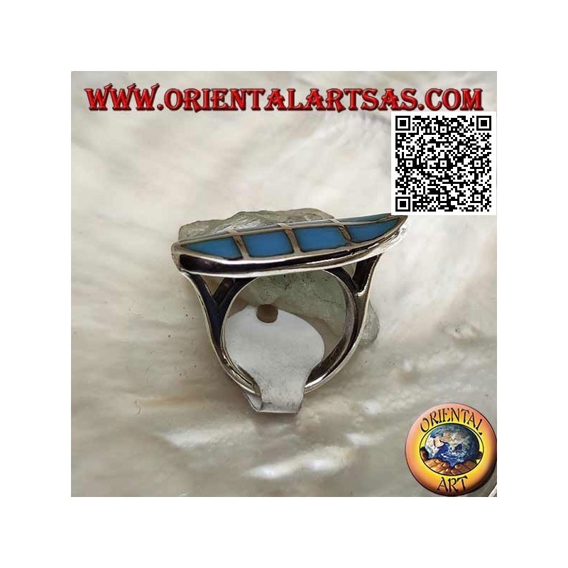 Glatter silberner Shuttle-Ring mit quadratischem Türkis, bündig mit der Kante