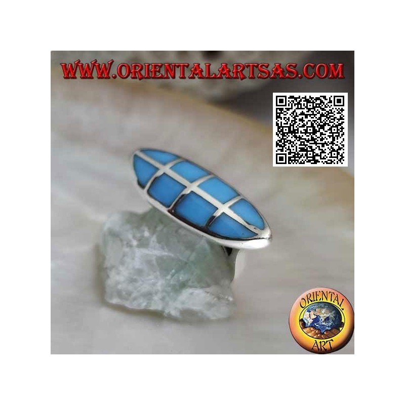 Glatter silberner Shuttle-Ring mit quadratischem Türkis, bündig mit der Kante