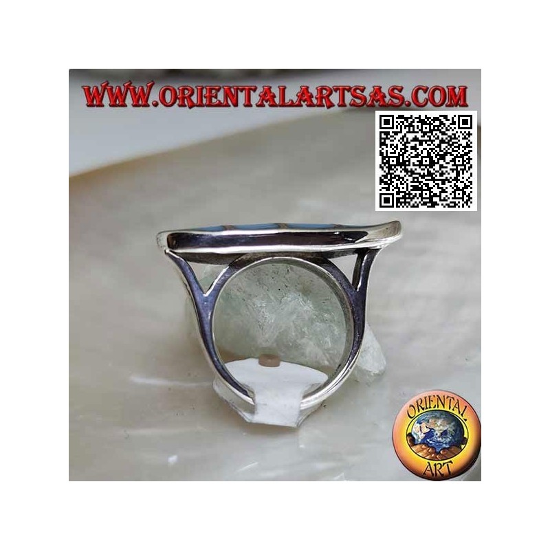 Glatter silberner Shuttle-Ring mit quadratischem Türkis, bündig mit der Kante