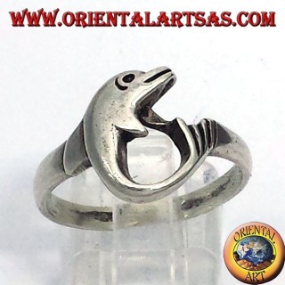 anello delfino arrotolato in argento 