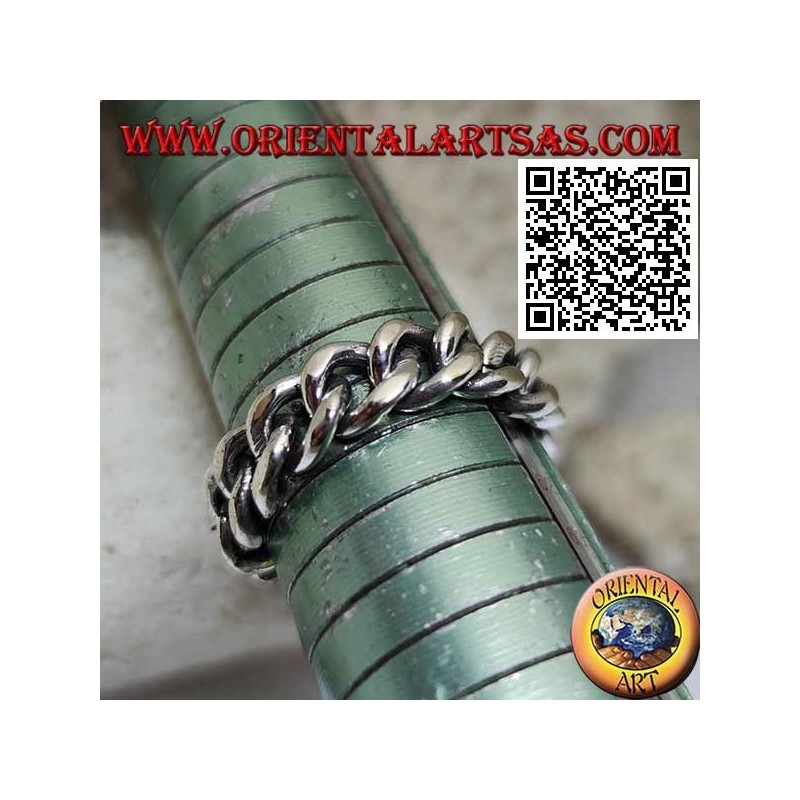 Anello in argento fascia liscia a catena morbida classica