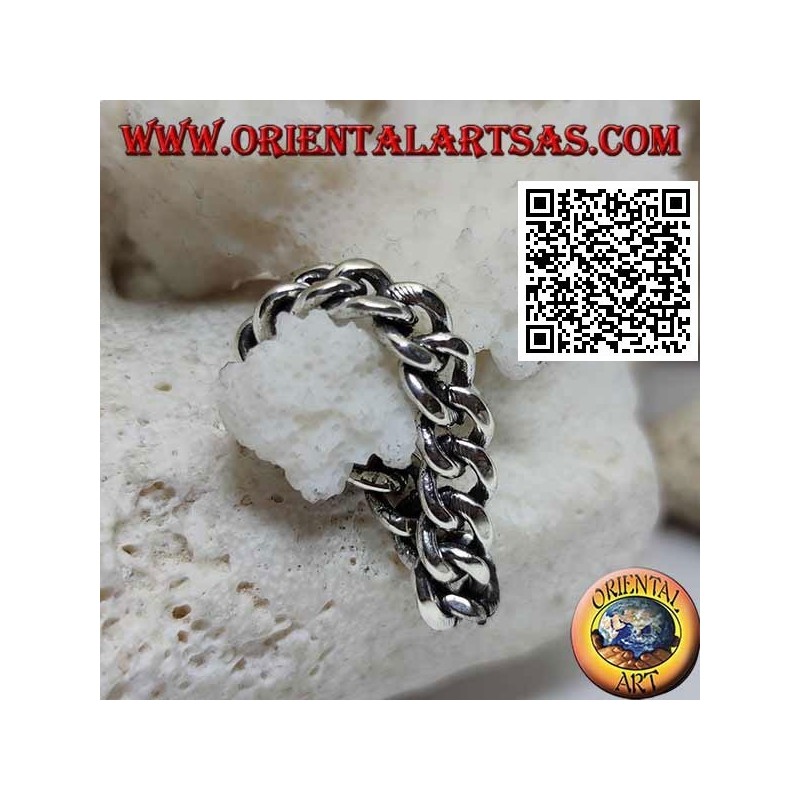 Anello in argento fascia liscia a catena morbida classica