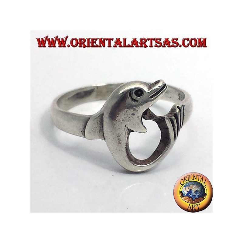 anello delfino arrotolato in argento