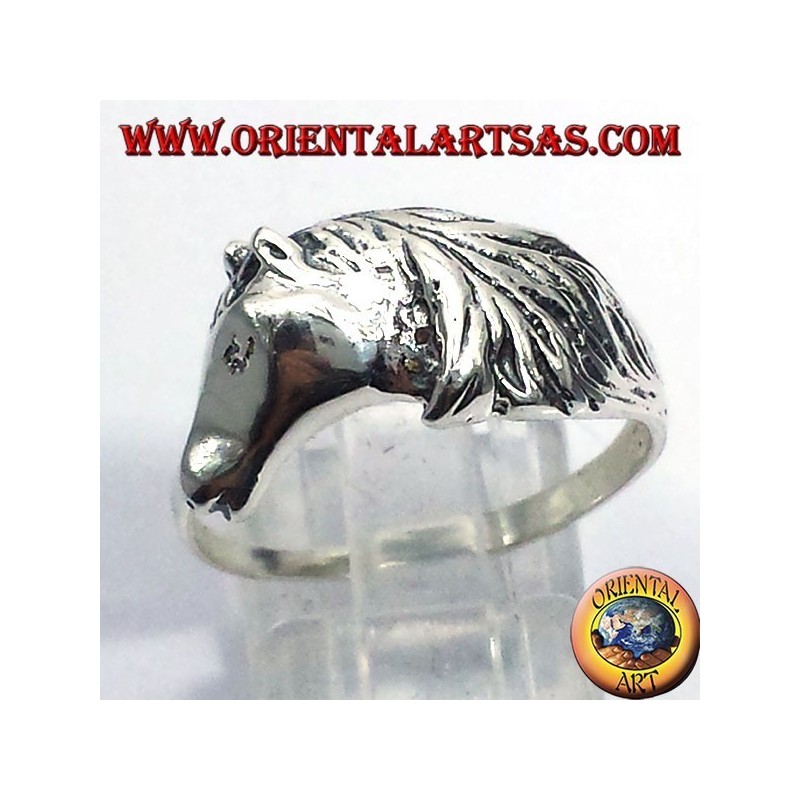 anillo de la cabeza de caballo con la melena, plata