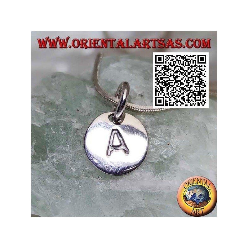 Pendentif en argent, médaille ronde avec initiale majuscule gravée