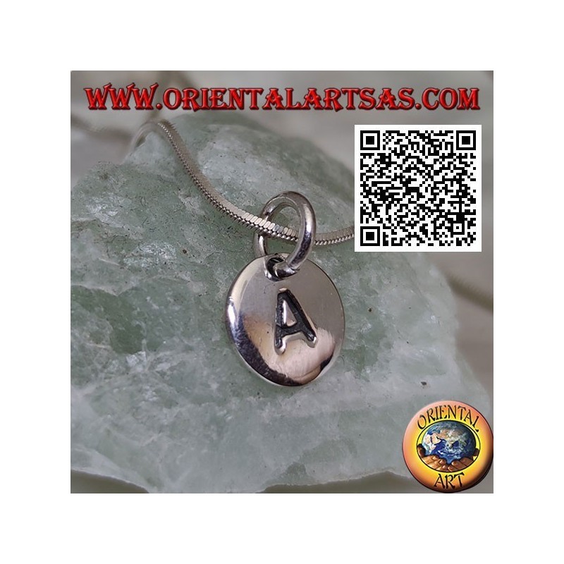 Silver pendant, round medal with engraved capital letter initial