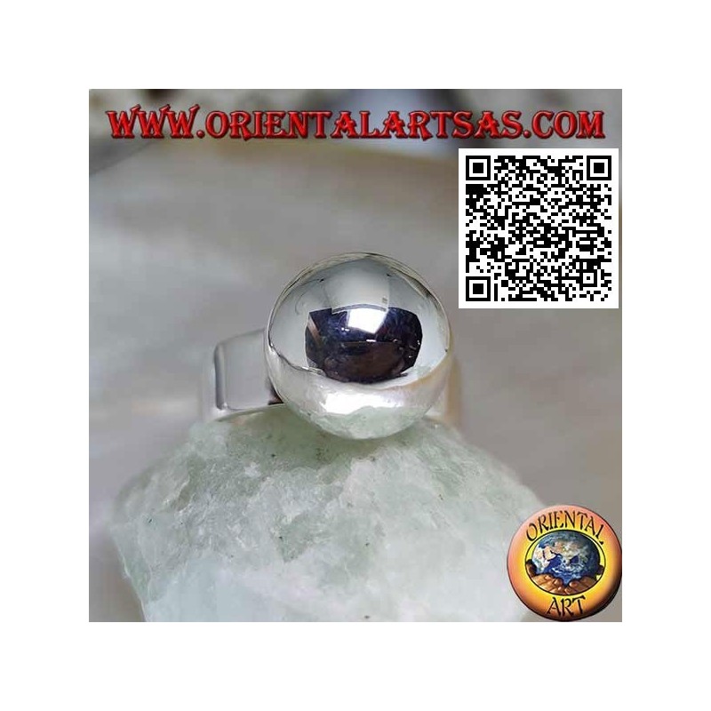 Smooth band silver ring with large smooth sphere