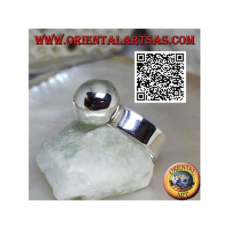 Anillo de plata de banda lisa con gran esfera lisa