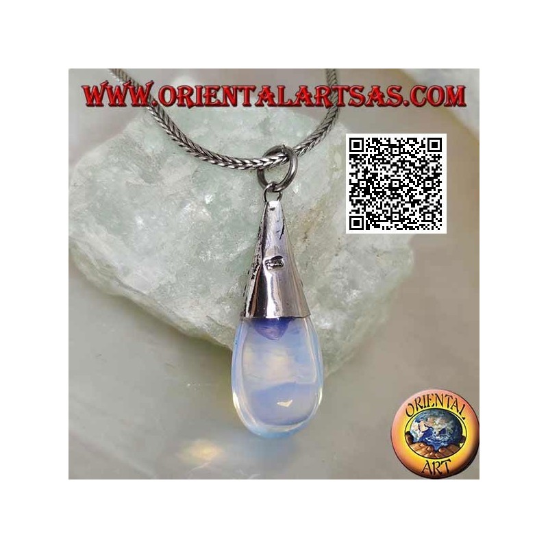 Pendentif goutte en argent avec opale de mer et décorations en relief