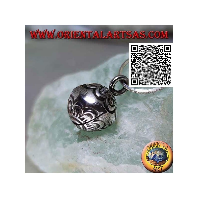 Ciondolo in argento "Chiama Angeli" piccolo con decorazioni incise, stile Karen