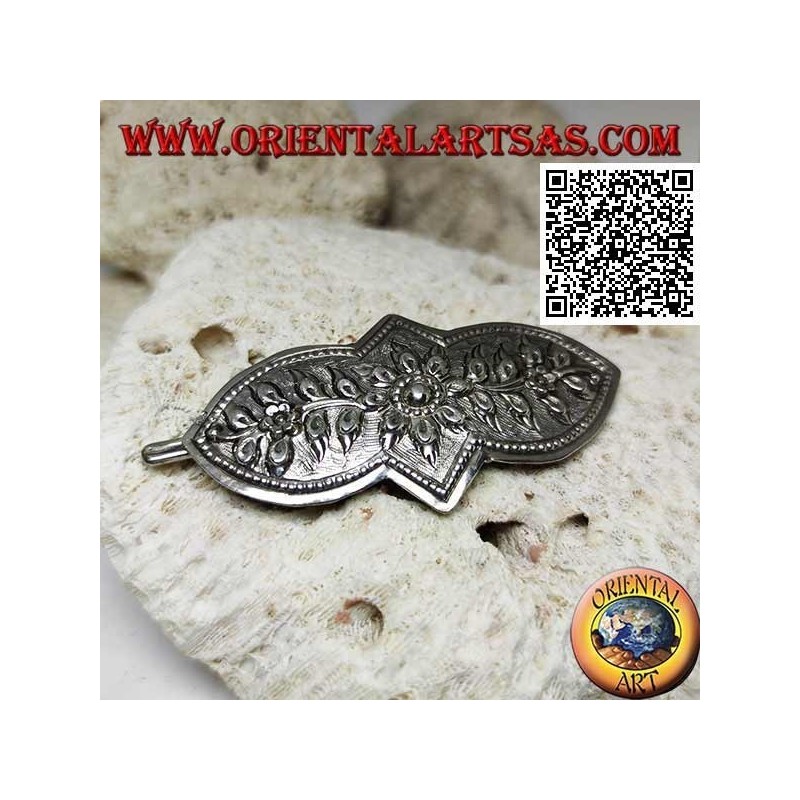 Fermacapelli in Argento 925 Cesellato con Motivo Floreale