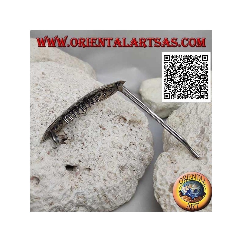 Fermacapelli in argento cesellato a tre margherite con pettinino e chiusura a scatto (1 punta)