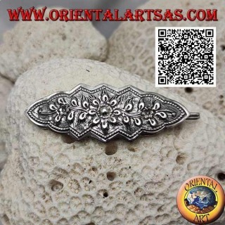 Flower decoration chiseled silver hair clip with comb and snap closure (3 points)