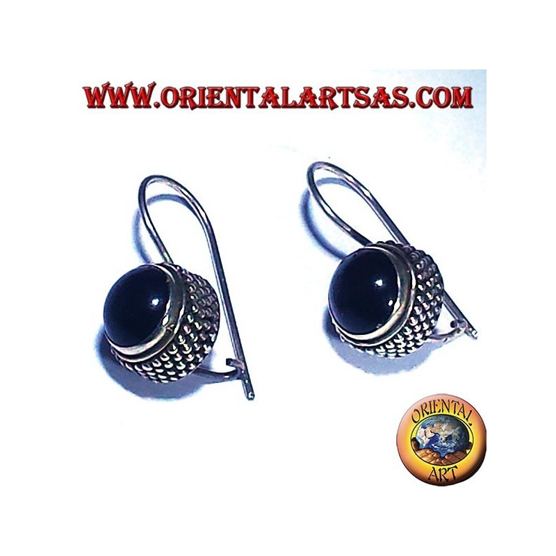 earrings with onyx round jawi, 925 silver