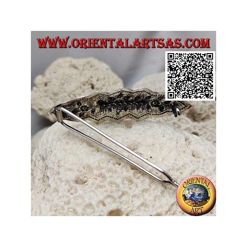 Fermacapelli in argento cesellato a decorazione floreale con pettinino e chiusura a scatto (3 punta)