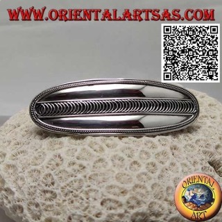 Pinza de pelo plateada ovalada lisa con tejido lateral y lazos centrales (pinza metálica)