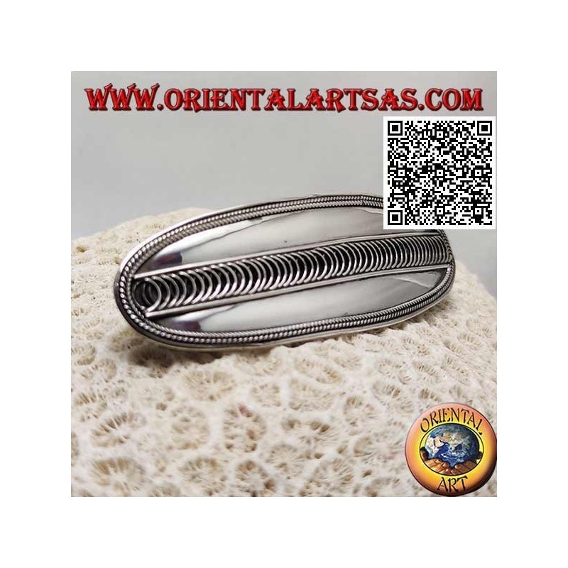 Glatte ovale silberne Haarspange mit seitlichem Geflecht und Mittelschleifen (Metallklammer)