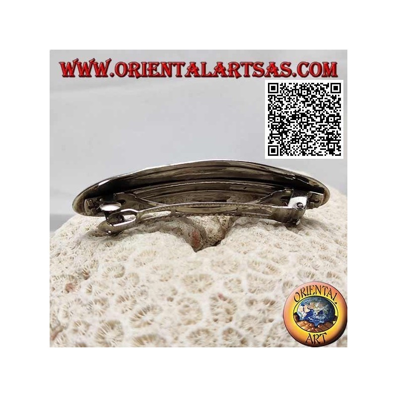 Glatte ovale silberne Haarspange mit seitlichem Geflecht und Mittelschleifen (Metallklammer)