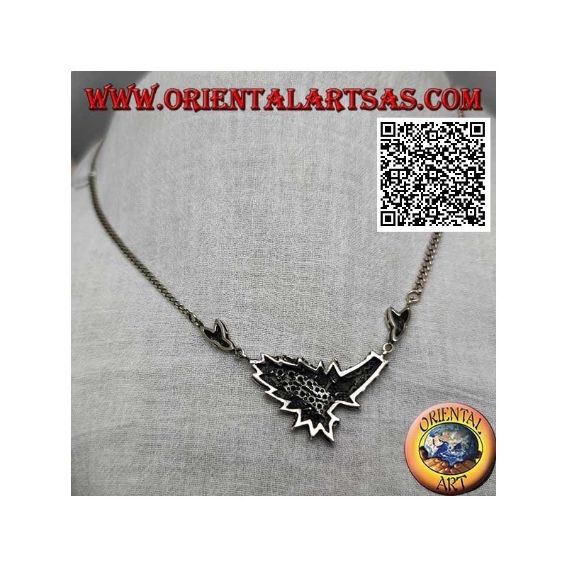 925 ‰ Silver necklace choker chain with 21 natural round garnets and leaves with marcasite