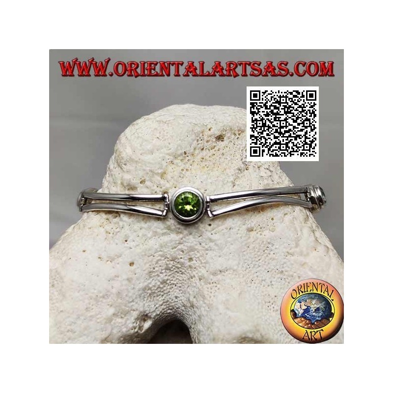 Glattes halbstarres Silberarmband mit Peridot zwischen zwei runden Aquamarinen