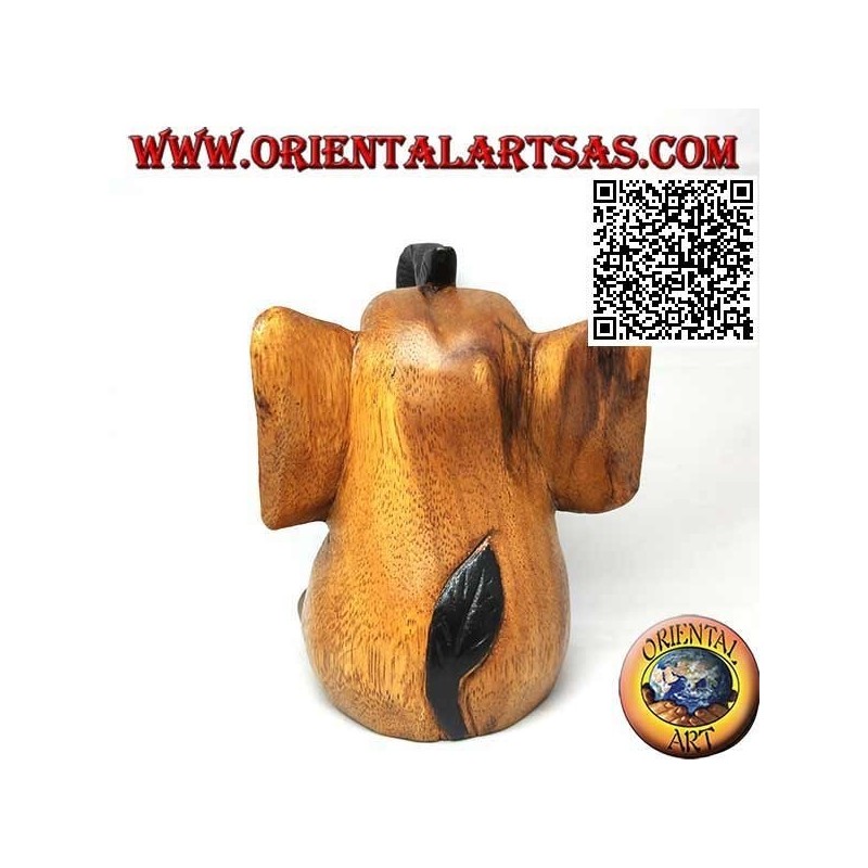 Escultura de elefante bebé con trompa hacia arriba pintada a mano en madera de teca (16 cm)