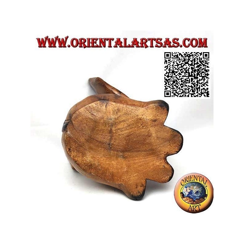 Sculpture peinte à la main d'un bébé éléphant avec trompe relevée, en bois de teck (16 cm)