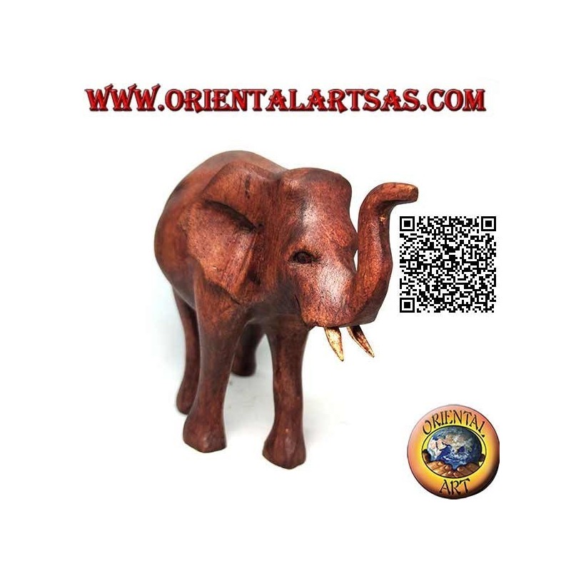 Skulptur eines afrikanischen Elefanten, der mit Stamm oben geht, in suar Holz (12 cm)