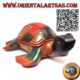 Tortuga marina Caretta en madera de teca pintada a mano (20 cm)