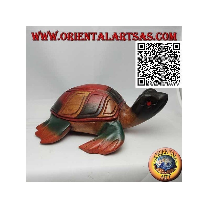 Tortue de mer Caretta en bois de teck peint à la main (20 cm)