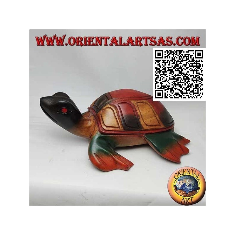 Tortuga marina Caretta en madera de teca pintada a mano (20 cm)