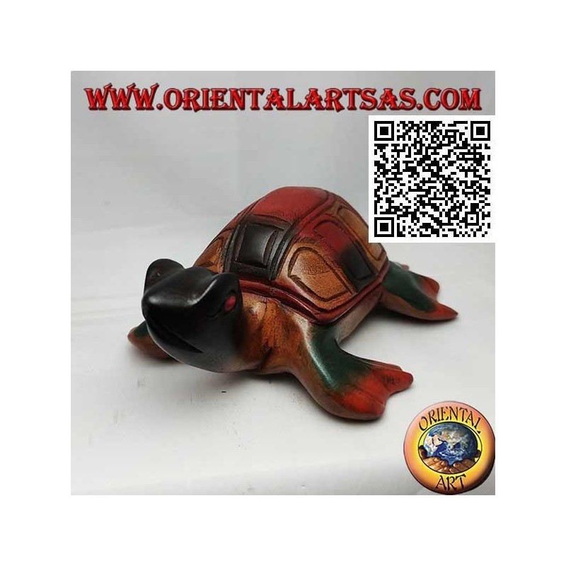 Tartaruga di mare caretta in legno di teak dipinta a mano (20 cm)