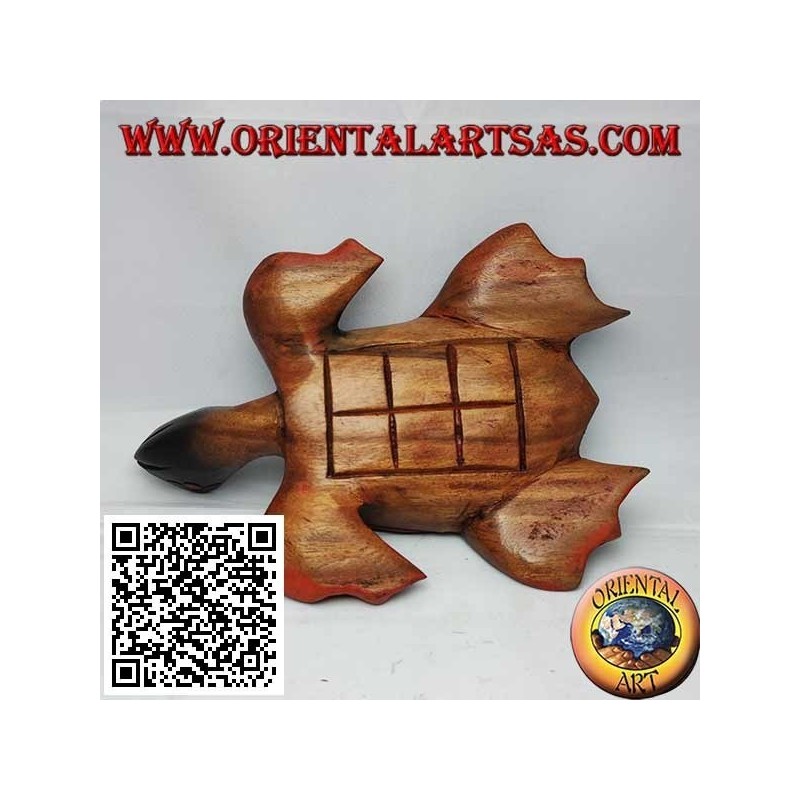 Tartaruga di mare caretta in legno di teak dipinta a mano (20 cm)