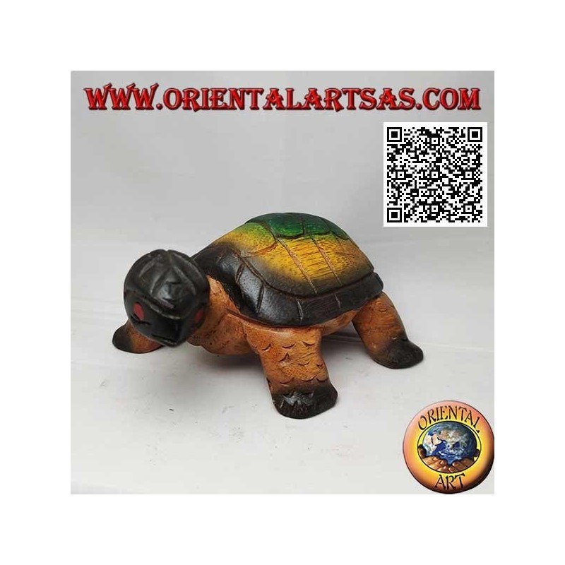 Tortuga terrestre o tortuga Hermann en madera de teca pintada a mano 19 cm
