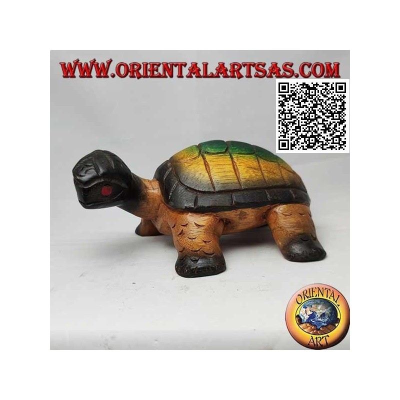 Tortue de terre ou tortue d'Hermann en bois de teck peint à la main 19 cm